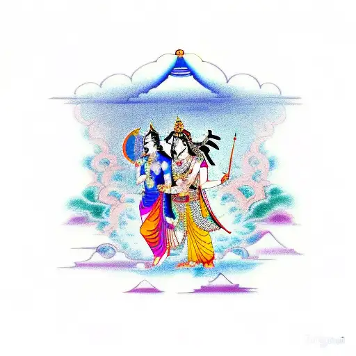 Arjuna receiving divine knowledge from Lord Krishna tattoo design idea