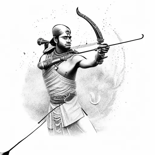 Arjuna aiming his bow during the Kurukshetra battle tattoo design idea