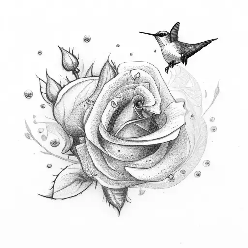 three hummingbirds with a rose tattoo design idea