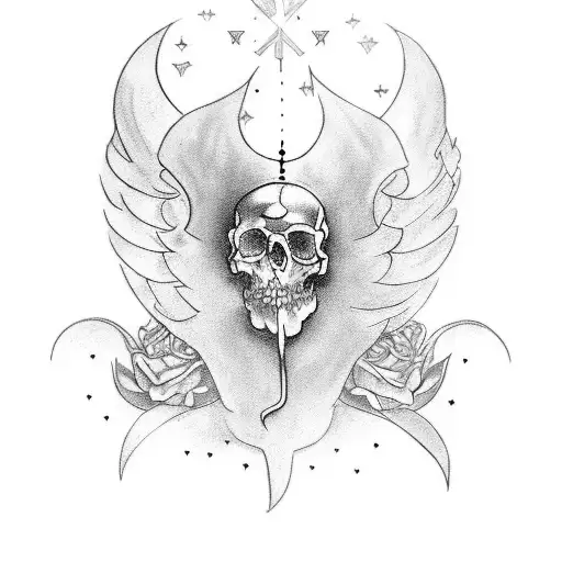 A tattoo design inspired by the theme of a casino, with angelic elements and shading techniques to create a unique composition tattoo design idea