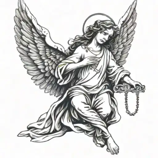 guardian angel wrapped in the rosary cross made tattoo design idea