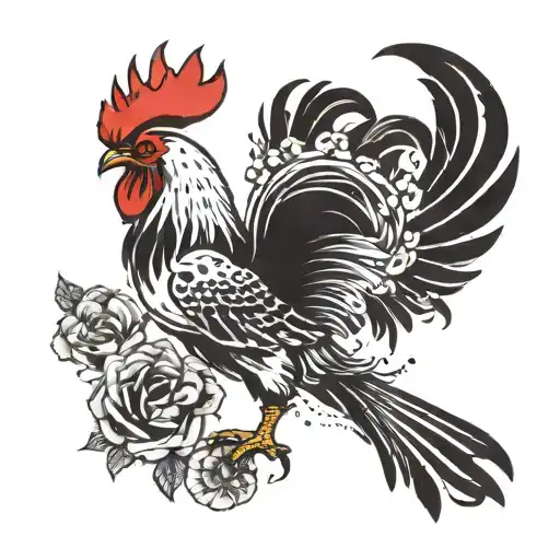 trash polka rooster tattoo design idea