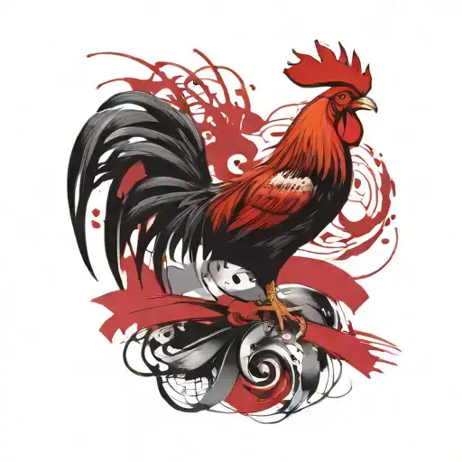 trash polka rooster tattoo design idea