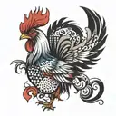 trash polka rooster tattoo design idea