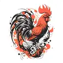 trash polka rooster tattoo design idea