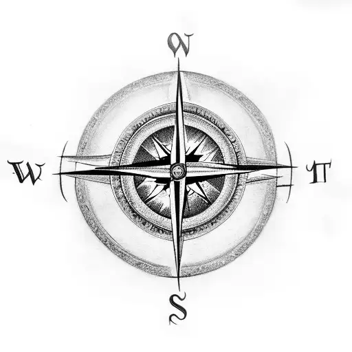 A detailed black and grey tattoo showcasing a compass wind rose, transforming into the meaningful inscription 'This too shall pass', starting from the elbow on the left forearm's outer side tattoo design idea