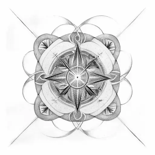 A captivating blackwork tattoo design showcasing a wind rose, gracefully transitioning into the phrase 'This too shall pass', on the outer side of the left forearm from the elbow tattoo design idea