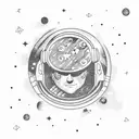 An astronaut floating in space with a nebula background tattoo design idea