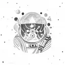 An astronaut floating in space with a nebula background tattoo design idea