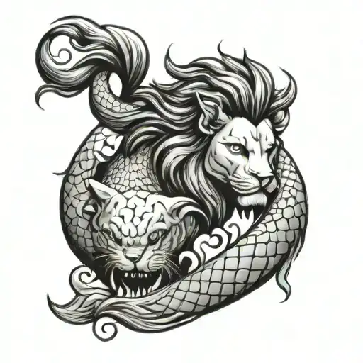 lion head merman tail tattoo design idea