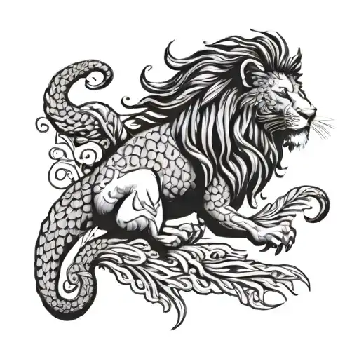 lion head merman body and tail standing proudly tattoo design idea