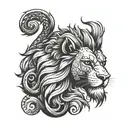 lion head merman tail tattoo design idea