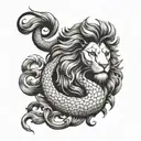 lion head merman tail tattoo design idea