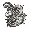 lion head merman tail tattoo design idea