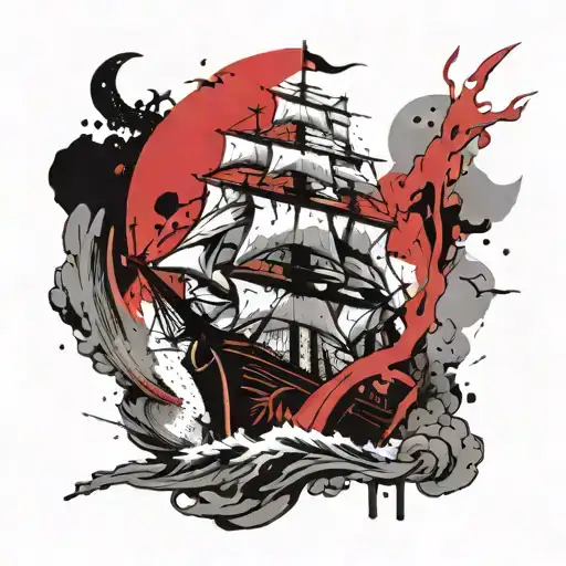 pirate ship sailing through stormy sea tattoo design idea