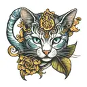 00:00 and cat curled tattoo design idea