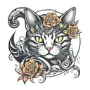 00:00 and cat curled tattoo design idea