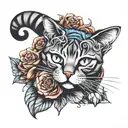 00:00 and cat curled tattoo design idea