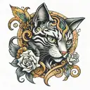 00:00 and cat curled tattoo design idea