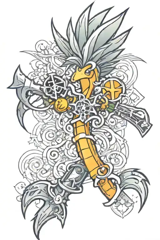 vegetable with kingdom hearts keyblades somewhere in the picture and a phoenix tattoo design idea