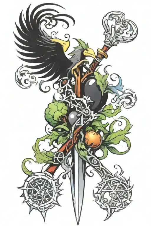 vegetable with kingdom hearts keyblades somewhere in the picture and a phoenix tattoo design idea