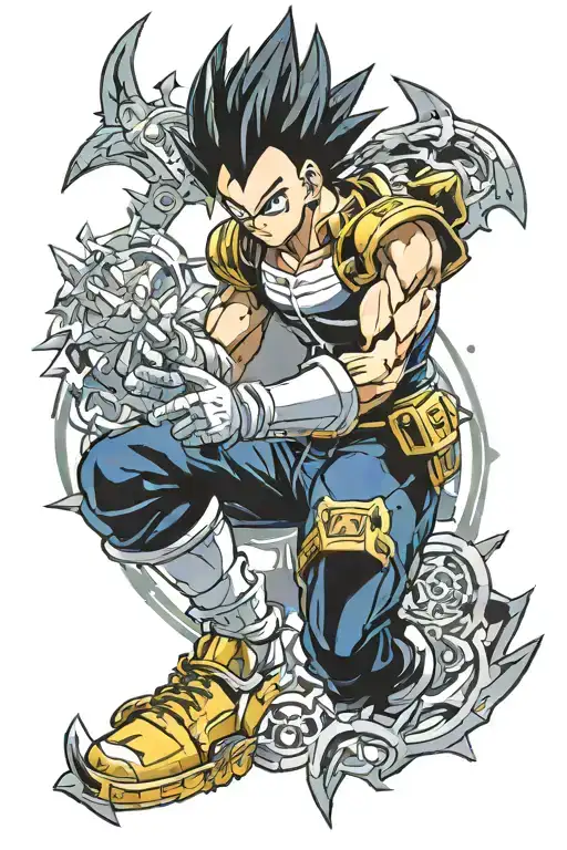 vegeta with kingdom hearts keyblades somewhere in the picture and a phoenix tattoo design idea