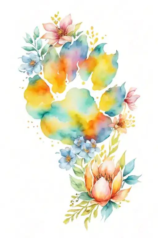 bear paw print surrounded by flowers tattoo design idea