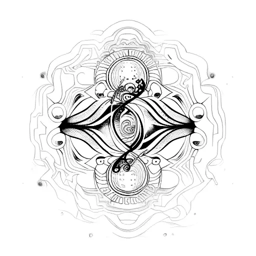 Psychedelic trance music inspired tattoo incorporating elements like music notes, speakers, and abstract patterns tattoo design idea