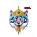 Chat coiffer de plume d indien en premier plan un loup en arrière plan à gauche un papillon en couleur au dessus tattoo design idea