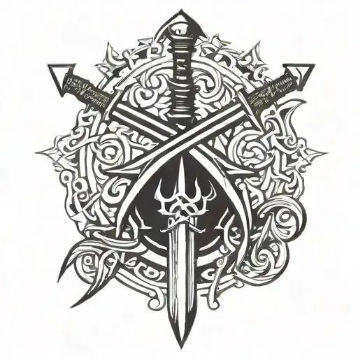 crossed swords black metal tattoo design idea