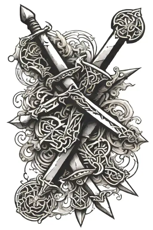 two crossed metal swords good detail both with even sizes tattoo design idea
