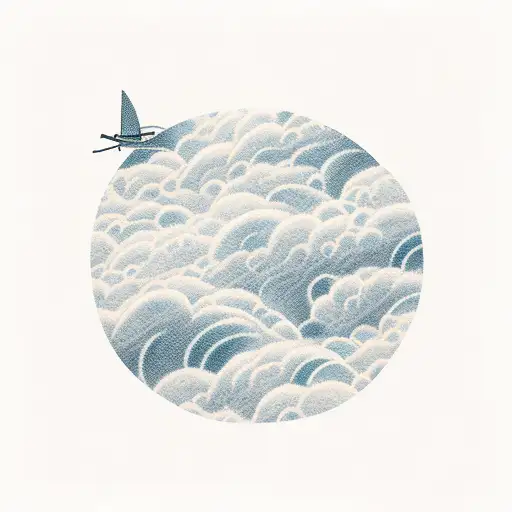 walk clouds of wanders and  surfs sound waves tattoo design idea