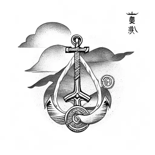 japanese wave sleeve with an anchor and compass tattoo design idea