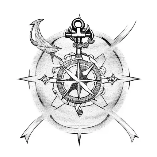 japanese wave sleeve with an anchor and compass tattoo design idea