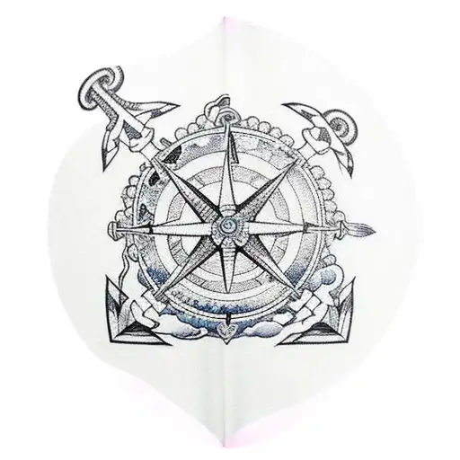 japanese water sleeve with an anchor and compass tattoo design idea