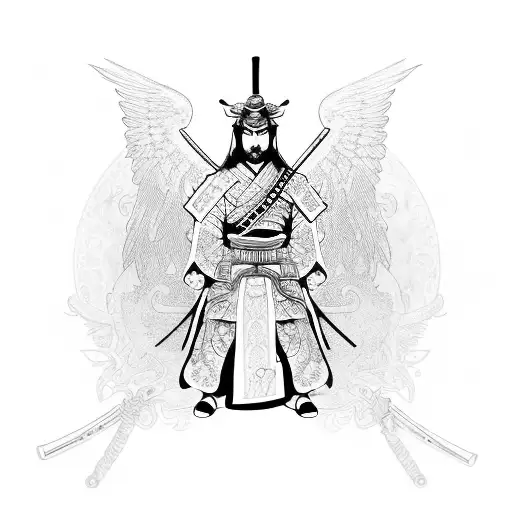 samurai with wings, a sword and an hourglass that looks like it's flying tattoo design idea