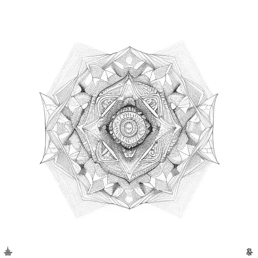 mandala arm sleeve with hexagonal and geometrical shapes tattoo design idea