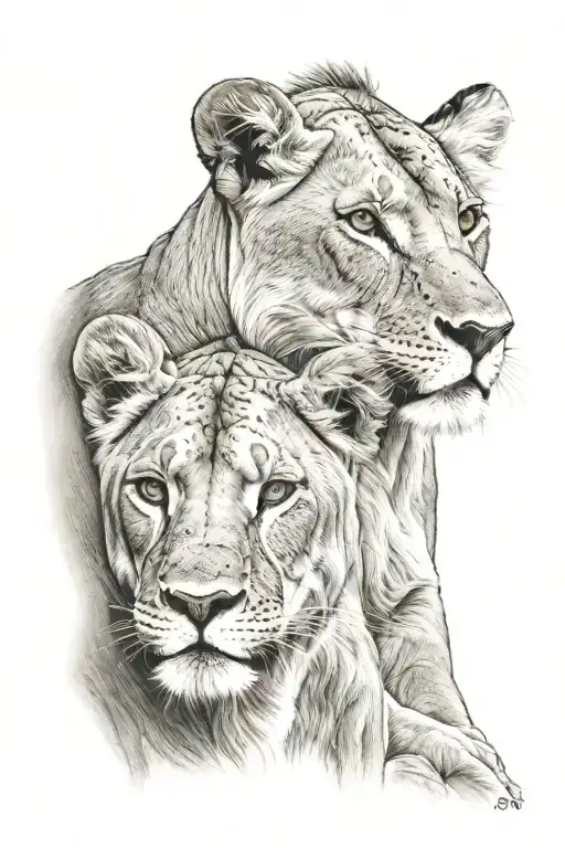 lioness and its cub tattoo design inspired tattoo design idea