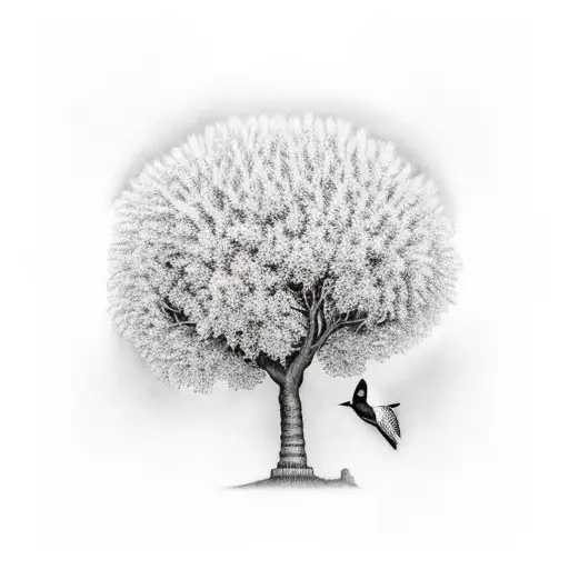mustard tree with birds tattoo design idea