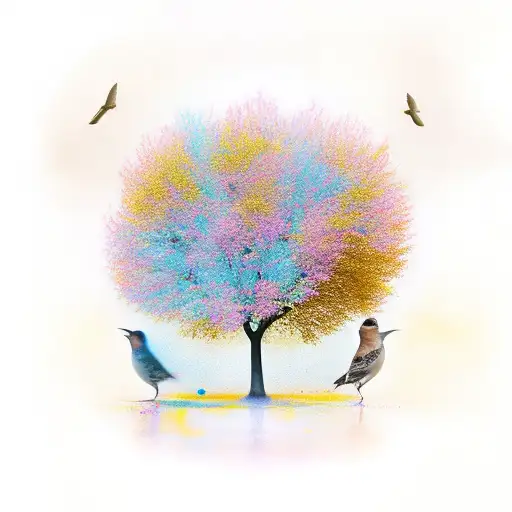 mustard tree with birds tattoo design idea