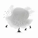 mustard tree with roots and birds tattoo design idea