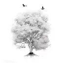mustard tree with roots and birds tattoo design idea