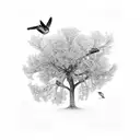 mustard tree with birds tattoo design idea