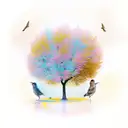 mustard tree with birds tattoo design idea