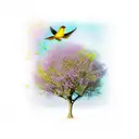 mustard tree with birds tattoo design idea