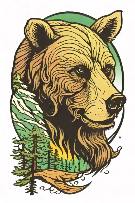norse bear head aggressive northern lights pine trees tattoo design idea