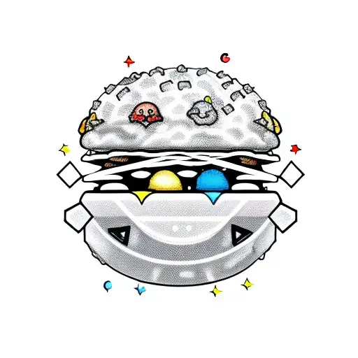 Pac-Man, chicken nuggets and French fries, and an ice cream cone.  tattoo design idea