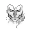 colorfull Tattoo sketch, minimalism, no details, MAN Aquarius, just person, without background, thick outline, old schoo tattoo design idea