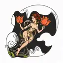 Simple line tattoo design ideas with a combination of the word ethreal and a tulip and a semi colon and a dancing girl i tattoo design idea