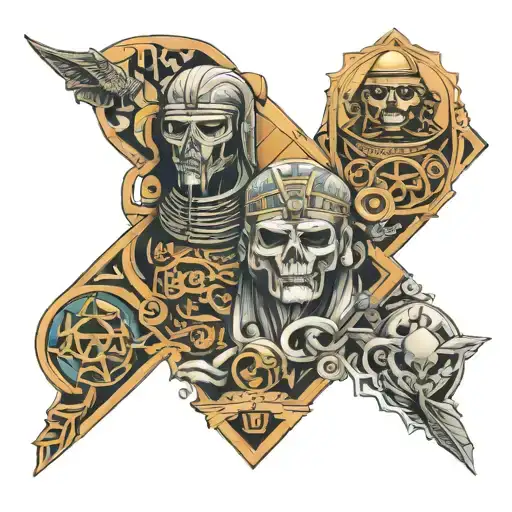  a mix of egypt and dubai, skateboarding, scuba diving, the word family and present arm sleeve. tattoo design idea